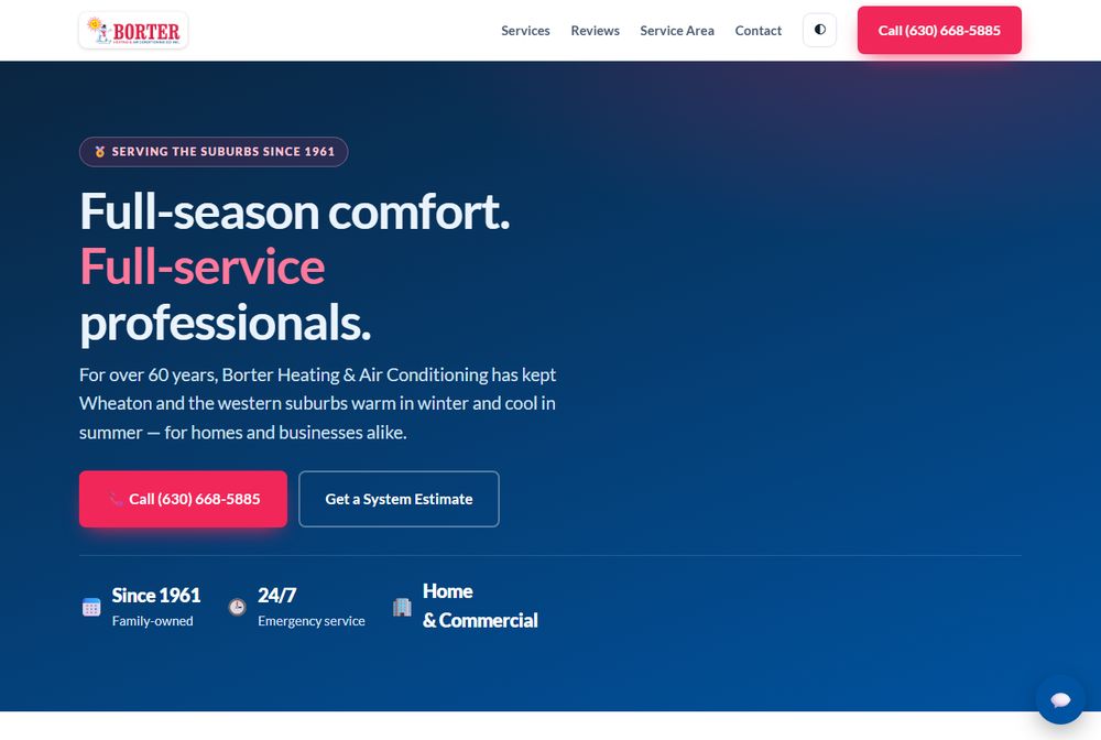Borter Heating & Air Conditioning website homepage